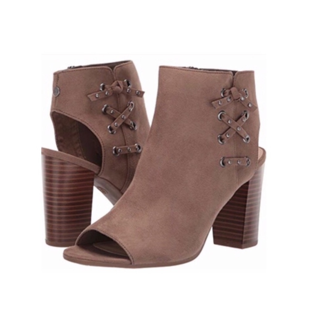 Sam Edelman Open Toe Brown Heeled Booties Lace Up